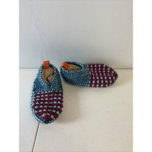 Bombas Toddler Kids Blue Red Knit Gripper Slippers Socks Size 5-7